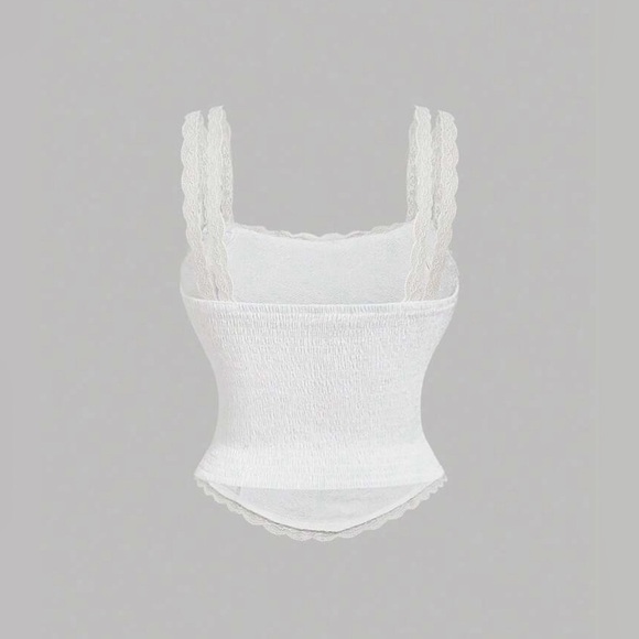 White Structured Tank Top with Wide Straps - Picture 2 of 7